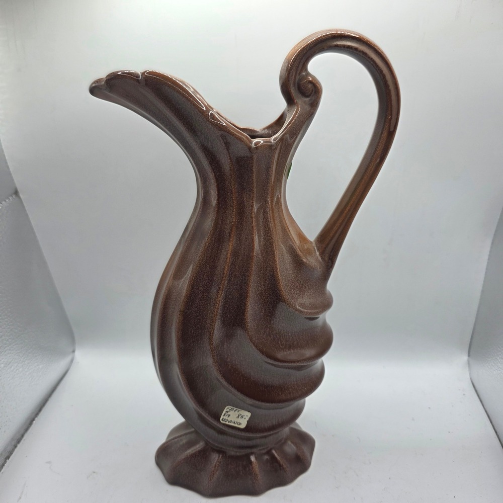 Red Wing Pottery 819 Brown Flecked Swirl Pitcher Vase Mid Century Modern Ceramic